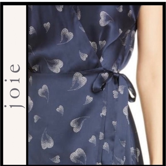 BETHWYN HEART PRINT WRAP SILK DRESS IN MIDNIGHT from Joie NWOT - Picture 8 of 8